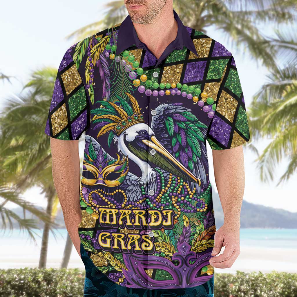 Mardi Gras Pelican Hawaiian Shirt Crowned Feathers Carnival Reign - Wonder Print Shop
