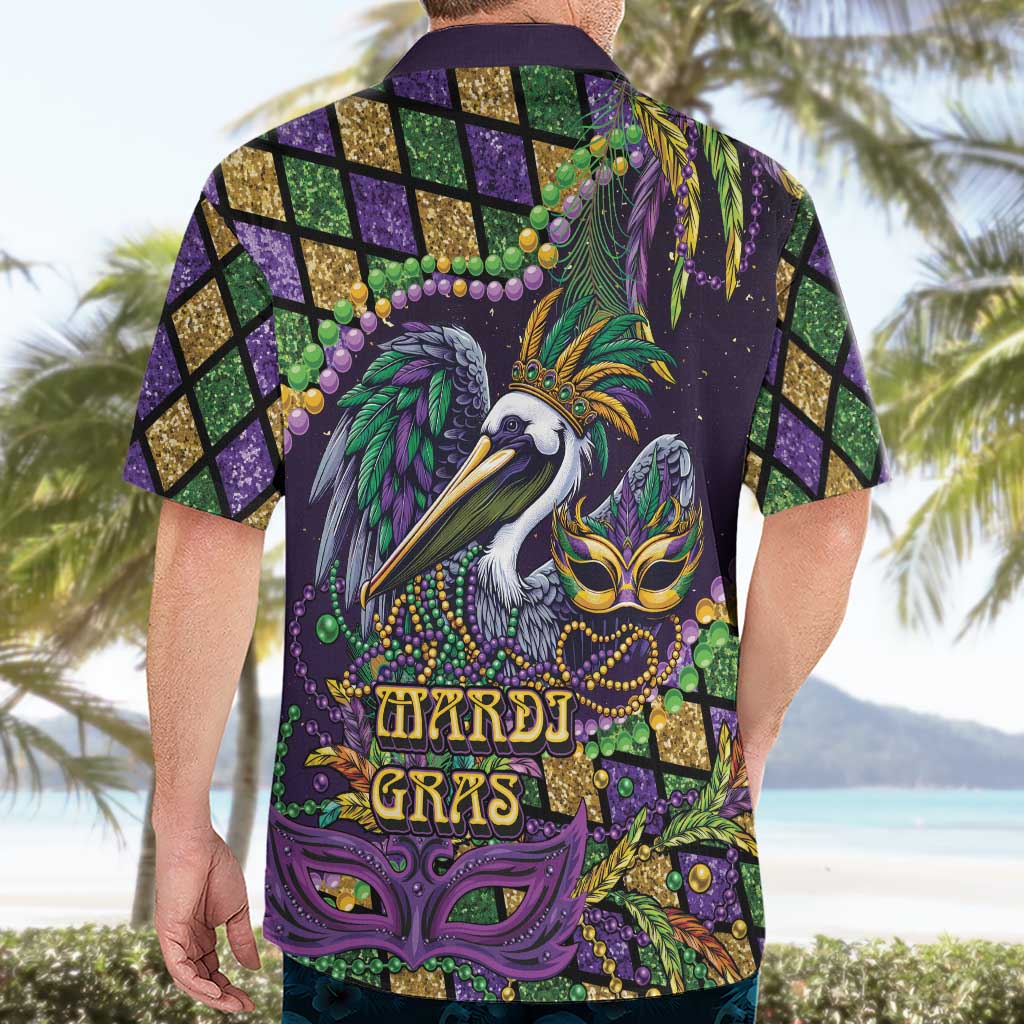 Mardi Gras Pelican Hawaiian Shirt Crowned Feathers Carnival Reign - Wonder Print Shop