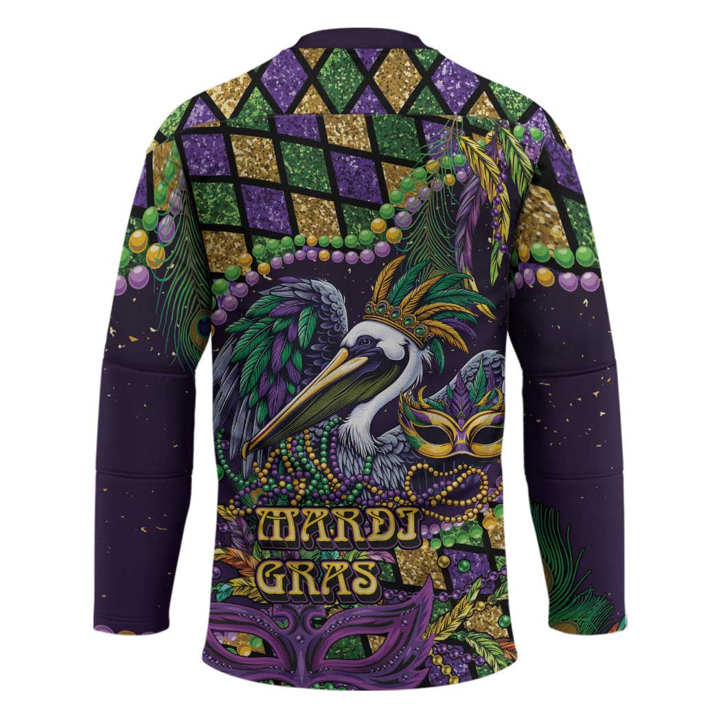 Mardi Gras Pelican Hockey Jersey Crowned Feathers Carnival Reign - Wonder Print Shop