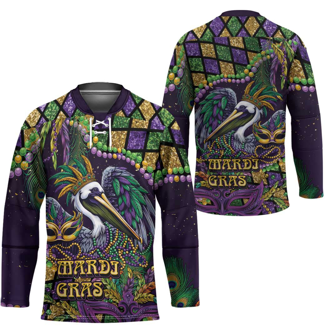 Mardi Gras Pelican Hockey Jersey Crowned Feathers Carnival Reign - Wonder Print Shop