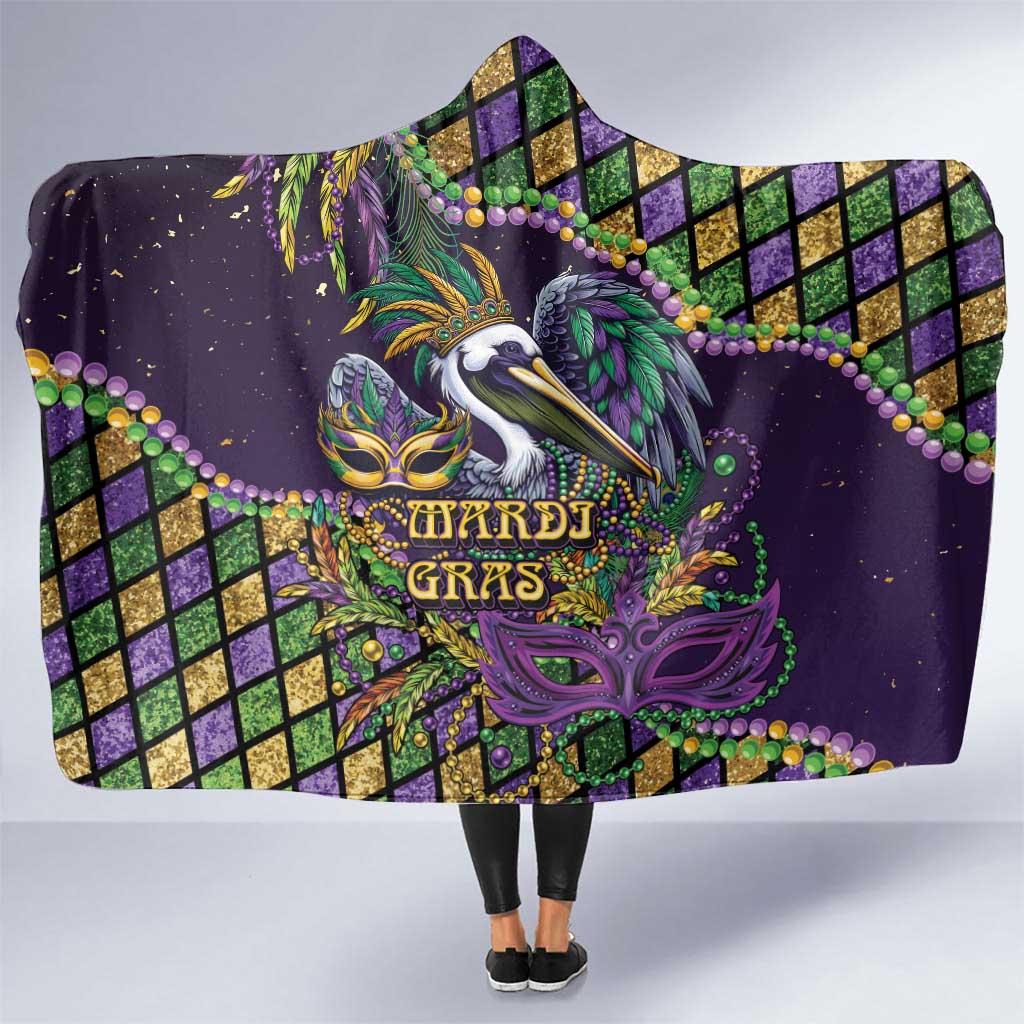 Mardi Gras Pelican Hooded Blanket Crowned Feathers Carnival Reign - Wonder Print Shop