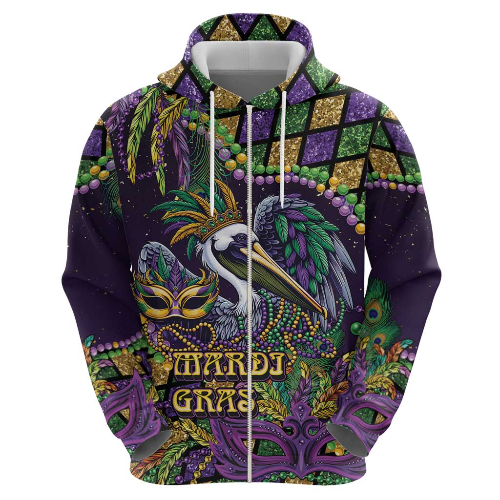 Mardi Gras Pelican Hoodie Crowned Feathers Carnival Reign - Wonder Print Shop