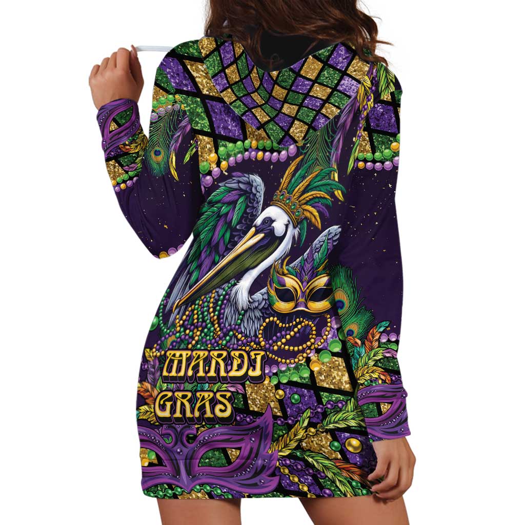 Mardi Gras Pelican Hoodie Dress Crowned Feathers Carnival Reign - Wonder Print Shop