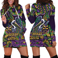 Mardi Gras Pelican Hoodie Dress Crowned Feathers Carnival Reign - Wonder Print Shop
