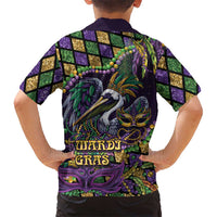 Mardi Gras Pelican Kid Hawaiian Shirt Crowned Feathers Carnival Reign - Wonder Print Shop