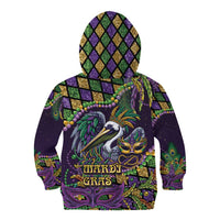 Mardi Gras Pelican Kid Hoodie Crowned Feathers Carnival Reign - Wonder Print Shop