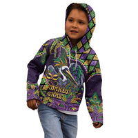 Mardi Gras Pelican Kid Hoodie Crowned Feathers Carnival Reign - Wonder Print Shop