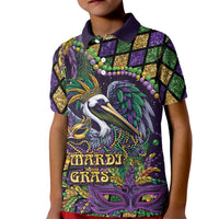 Mardi Gras Pelican Kid Polo Shirt Crowned Feathers Carnival Reign - Wonder Print Shop