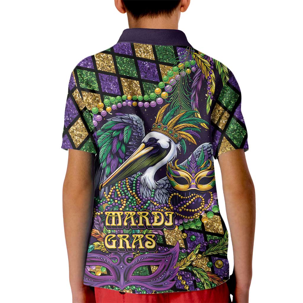 Mardi Gras Pelican Kid Polo Shirt Crowned Feathers Carnival Reign - Wonder Print Shop