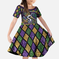Mardi Gras Pelican Kid Short Sleeve Dress Crowned Feathers Carnival Reign - Wonder Print Shop