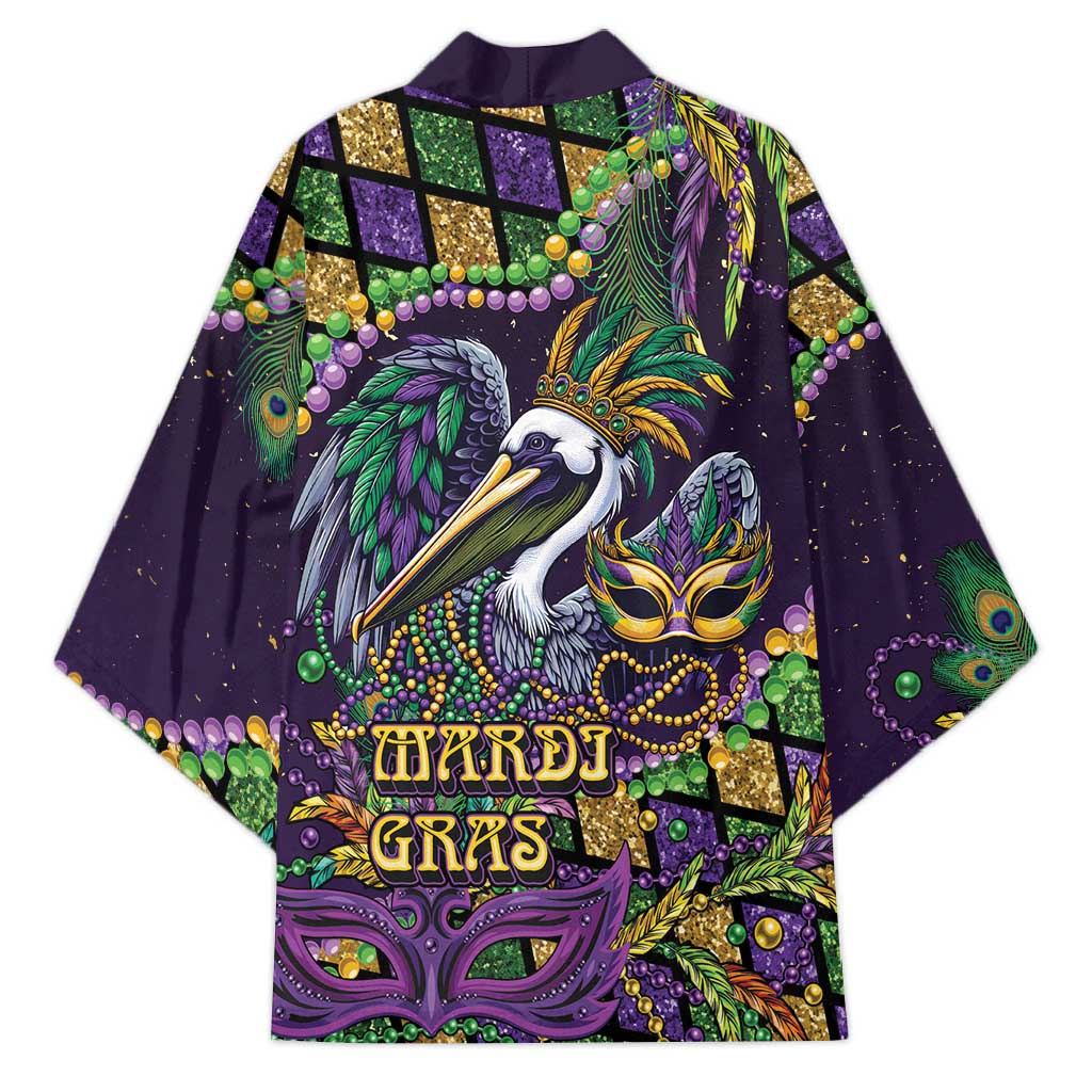 Mardi Gras Pelican Kimono Crowned Feathers Carnival Reign - Wonder Print Shop