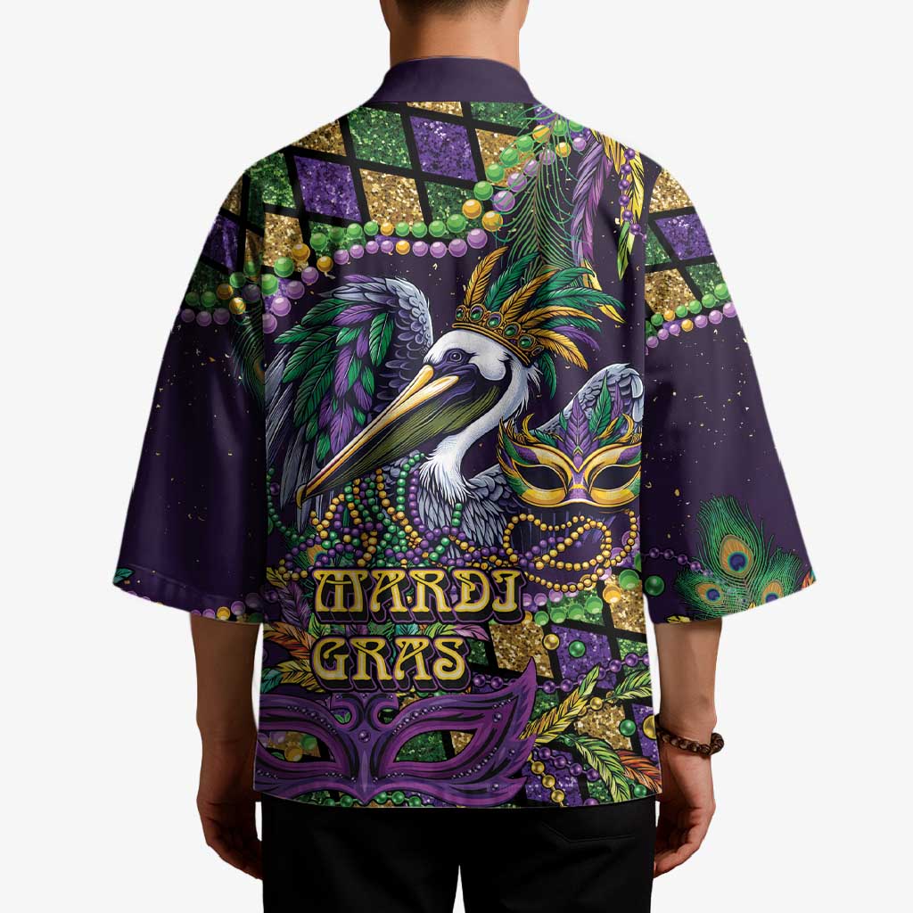Mardi Gras Pelican Kimono Crowned Feathers Carnival Reign - Wonder Print Shop
