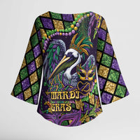 Mardi Gras Pelican Kimono Sleeve Blouse Crowned Feathers Carnival Reign - Wonder Print Shop