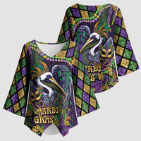 Mardi Gras Pelican Kimono Sleeve Blouse Crowned Feathers Carnival Reign - Wonder Print Shop