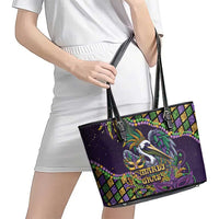 Mardi Gras Pelican Leather Tote Bag Crowned Feathers Carnival Reign - Wonder Print Shop
