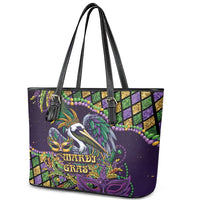 Mardi Gras Pelican Leather Tote Bag Crowned Feathers Carnival Reign - Wonder Print Shop
