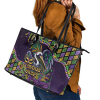 Mardi Gras Pelican Leather Tote Bag Crowned Feathers Carnival Reign - Wonder Print Shop