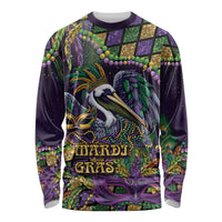 Mardi Gras Pelican Long Sleeve Shirt Crowned Feathers Carnival Reign - Wonder Print Shop