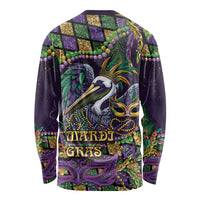 Mardi Gras Pelican Long Sleeve Shirt Crowned Feathers Carnival Reign - Wonder Print Shop