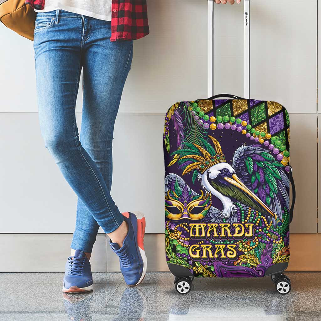 Mardi Gras Pelican Luggage Cover Crowned Feathers Carnival Reign - Wonder Print Shop