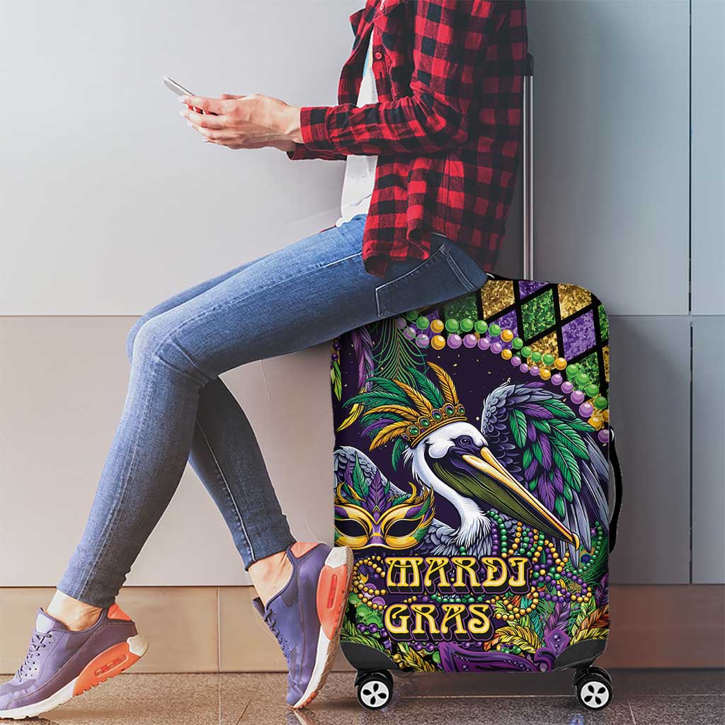 Mardi Gras Pelican Luggage Cover Crowned Feathers Carnival Reign - Wonder Print Shop
