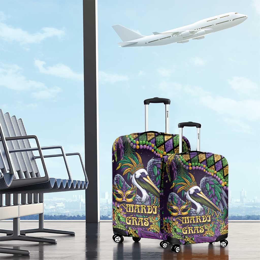 Mardi Gras Pelican Luggage Cover Crowned Feathers Carnival Reign - Wonder Print Shop