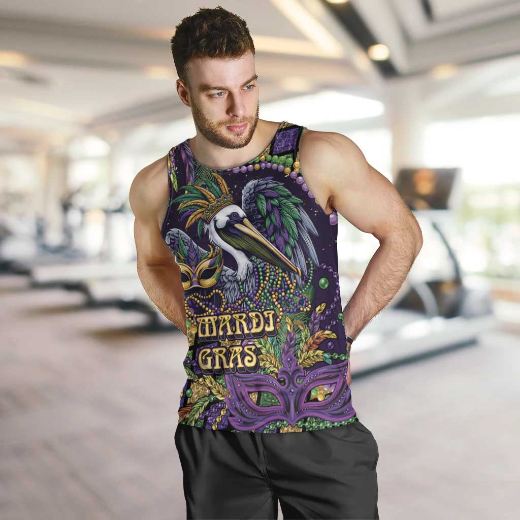 Mardi Gras Pelican Men Tank Top Crowned Feathers Carnival Reign - Wonder Print Shop
