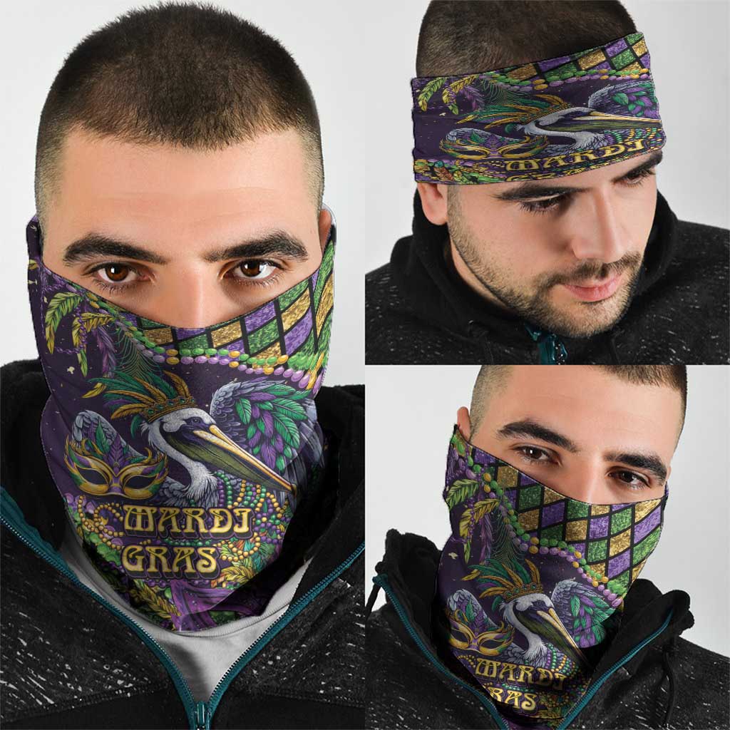 Mardi Gras Pelican Neck Gaiter Crowned Feathers Carnival Reign - Wonder Print Shop