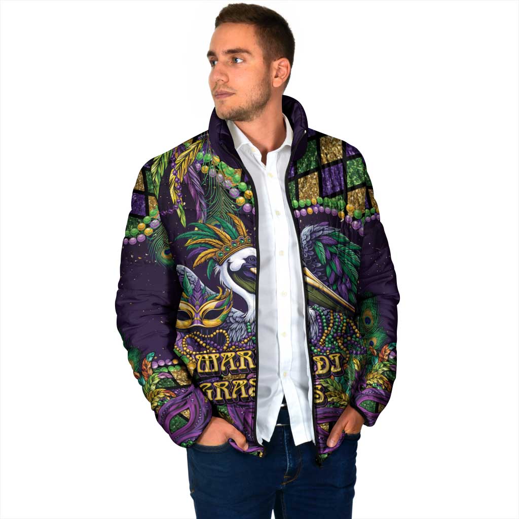 Mardi Gras Pelican Padded Jacket Crowned Feathers Carnival Reign - Wonder Print Shop