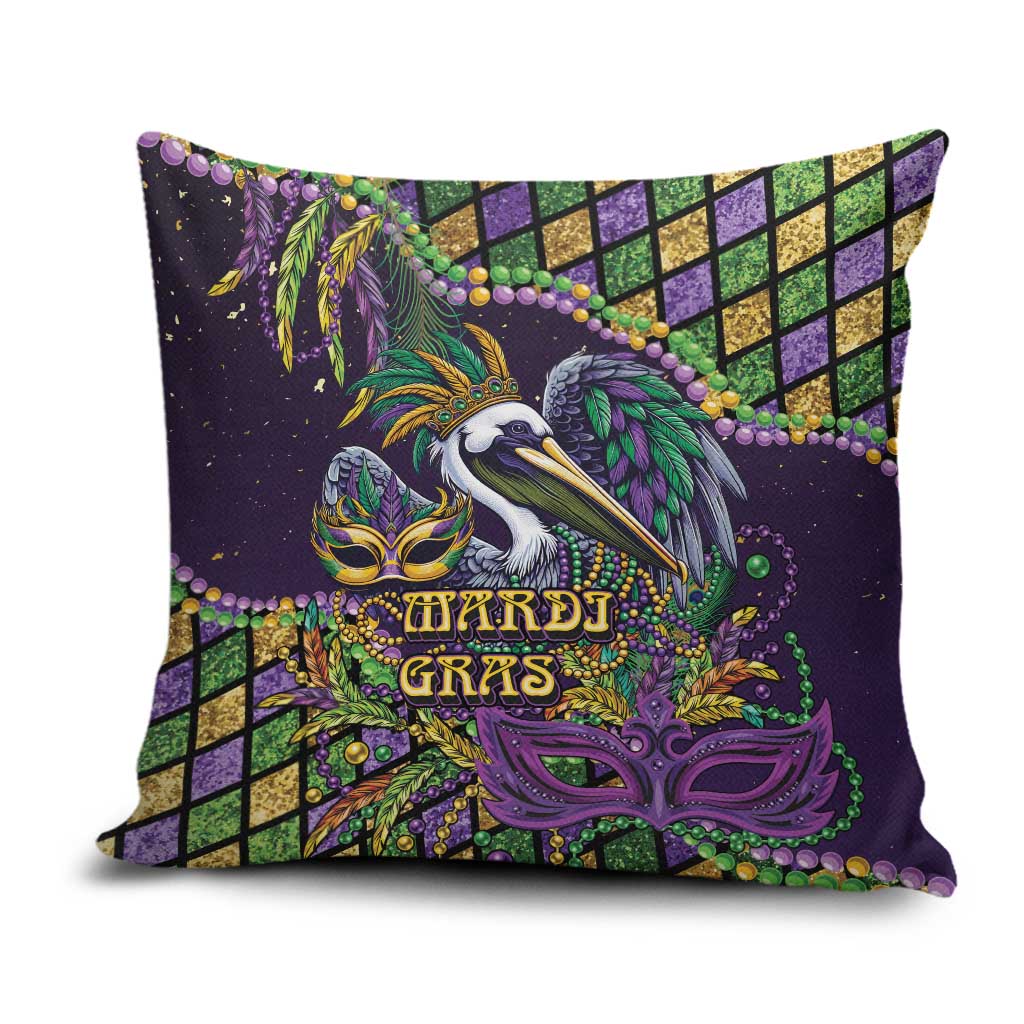 Mardi Gras Pelican Pillow Cover Crowned Feathers Carnival Reign - Wonder Print Shop