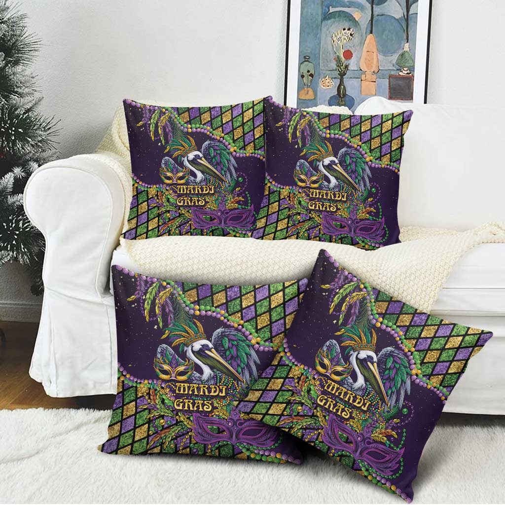 Mardi Gras Pelican Pillow Cover Crowned Feathers Carnival Reign - Wonder Print Shop