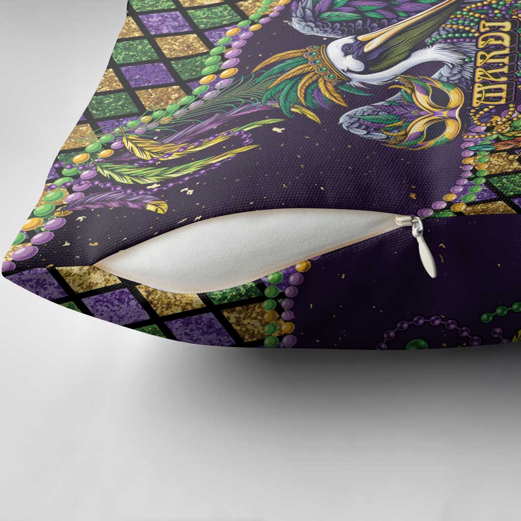 Mardi Gras Pelican Pillow Cover Crowned Feathers Carnival Reign - Wonder Print Shop