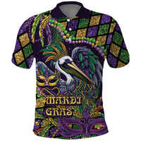 Mardi Gras Pelican Polo Shirt Crowned Feathers Carnival Reign - Wonder Print Shop