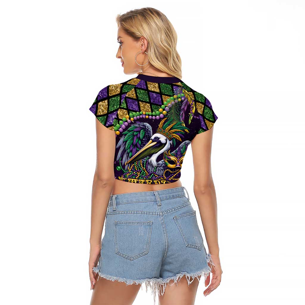 Mardi Gras Pelican Raglan Cropped T Shirt Crowned Feathers Carnival Reign - Wonder Print Shop