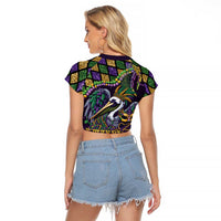 Mardi Gras Pelican Raglan Cropped T Shirt Crowned Feathers Carnival Reign - Wonder Print Shop