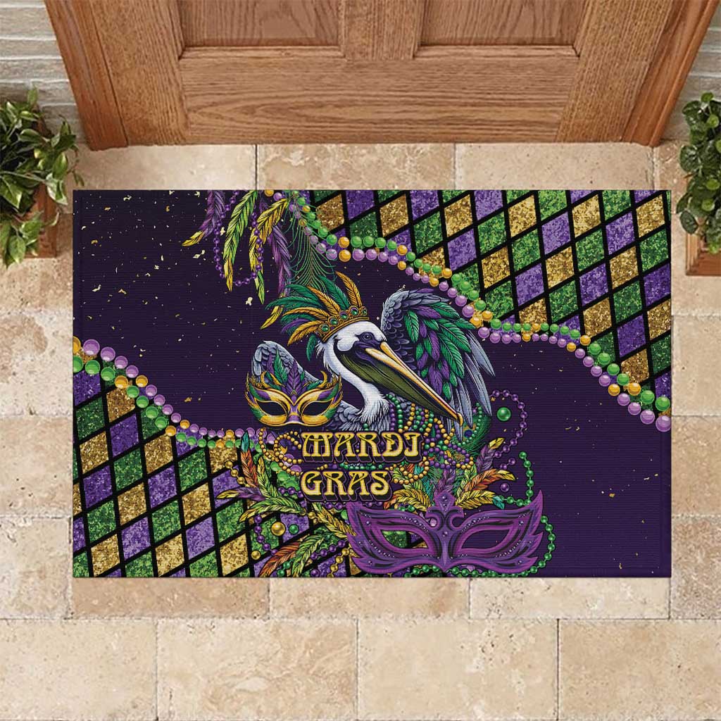 Mardi Gras Pelican Rubber Doormat Crowned Feathers Carnival Reign - Wonder Print Shop