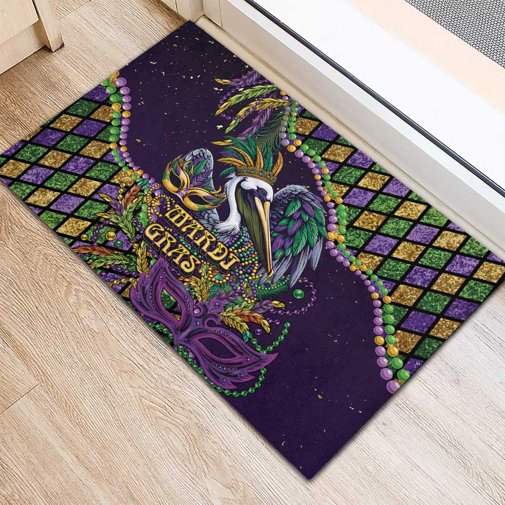 Mardi Gras Pelican Rubber Doormat Crowned Feathers Carnival Reign - Wonder Print Shop