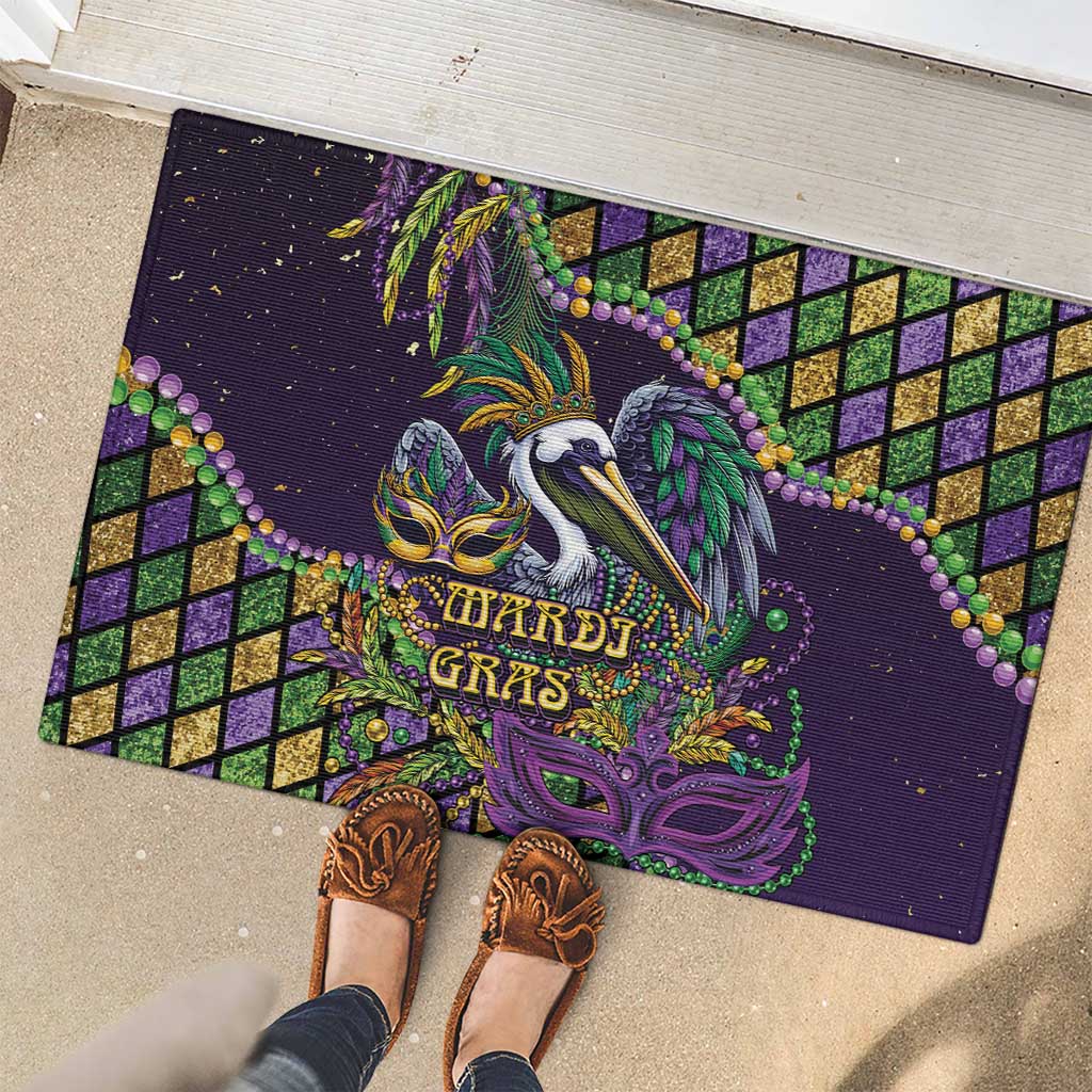 Mardi Gras Pelican Rubber Doormat Crowned Feathers Carnival Reign - Wonder Print Shop