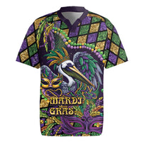 Mardi Gras Pelican Rugby Jersey Crowned Feathers Carnival Reign - Wonder Print Shop