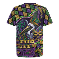 Mardi Gras Pelican Rugby Jersey Crowned Feathers Carnival Reign - Wonder Print Shop