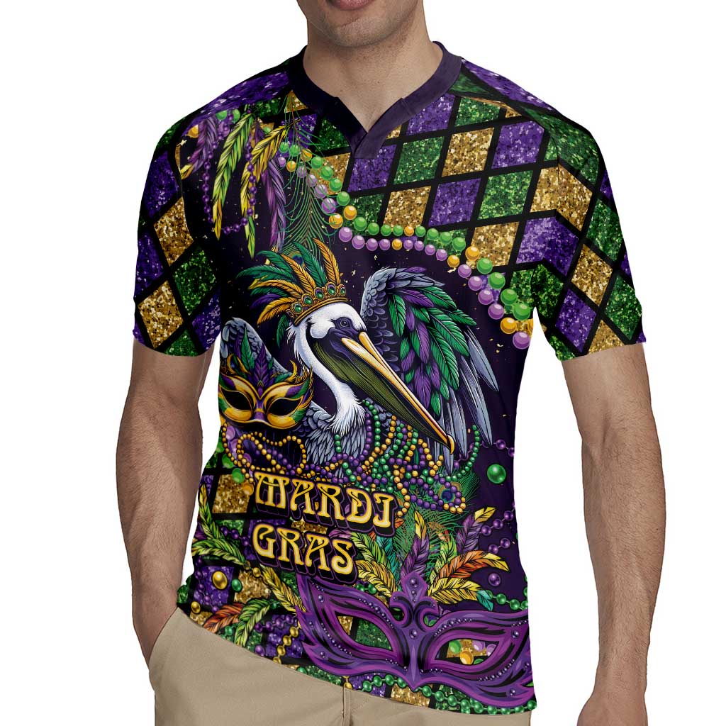 Mardi Gras Pelican Rugby Jersey Crowned Feathers Carnival Reign - Wonder Print Shop
