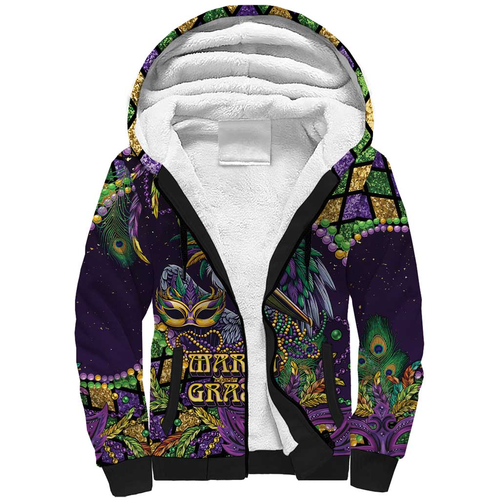 Mardi Gras Pelican Sherpa Hoodie Crowned Feathers Carnival Reign - Wonder Print Shop