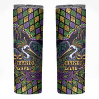 Mardi Gras Pelican Skinny Tumbler Crowned Feathers Carnival Reign - Wonder Print Shop