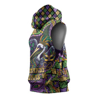 Mardi Gras Pelican Sleeveless Hoodie Crowned Feathers Carnival Reign - Wonder Print Shop