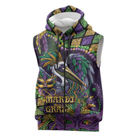 Mardi Gras Pelican Sleeveless Zip Hoodie Crowned Feathers Carnival Reign - Wonder Print Shop