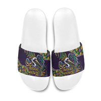 Mardi Gras Pelican Slide Sandals Crowned Feathers Carnival Reign - Wonder Print Shop