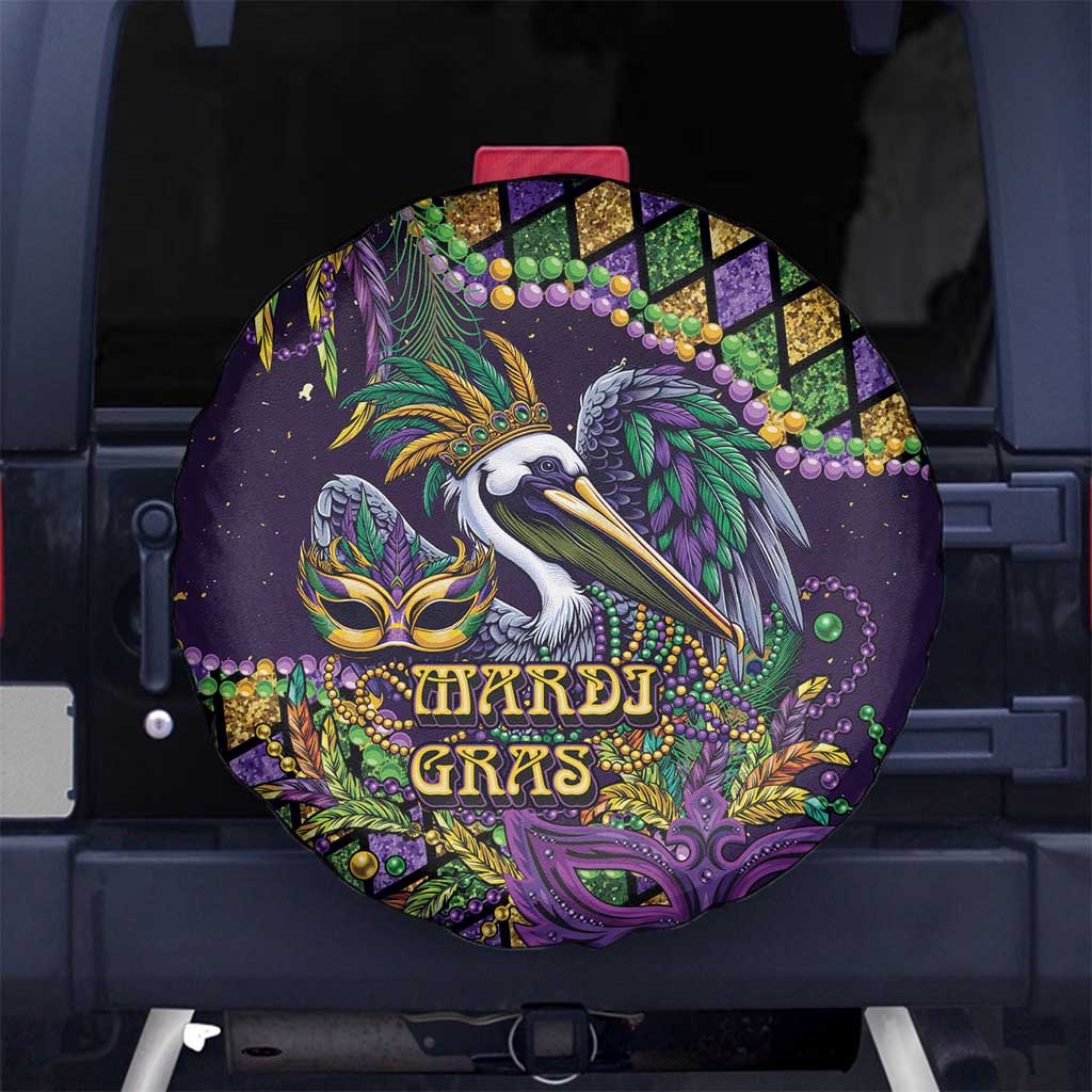 Mardi Gras Pelican Spare Tire Cover Crowned Feathers Carnival Reign - Wonder Print Shop