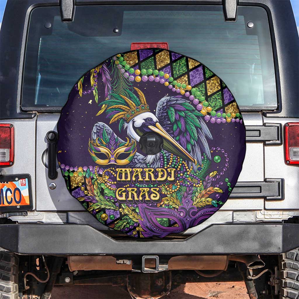 Mardi Gras Pelican Spare Tire Cover Crowned Feathers Carnival Reign - Wonder Print Shop