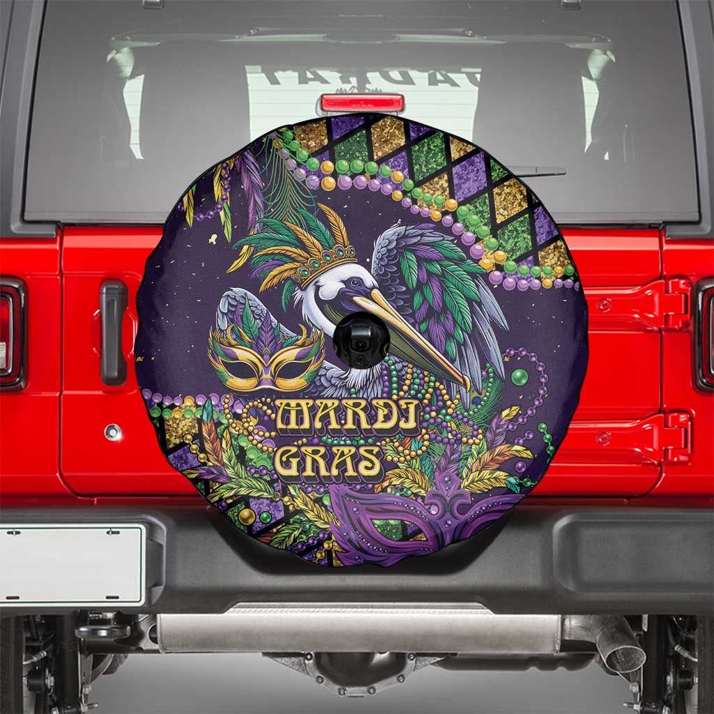 Mardi Gras Pelican Spare Tire Cover Crowned Feathers Carnival Reign - Wonder Print Shop