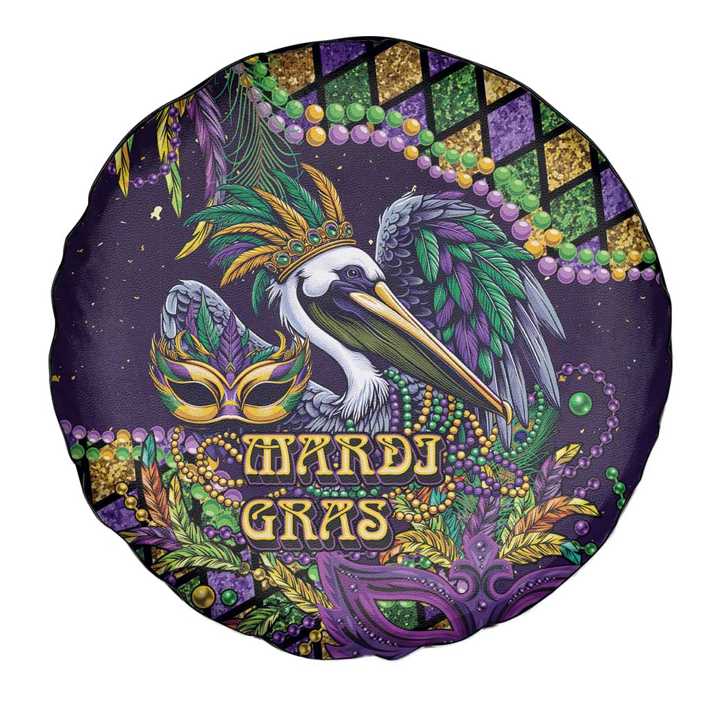 Mardi Gras Pelican Spare Tire Cover Crowned Feathers Carnival Reign - Wonder Print Shop